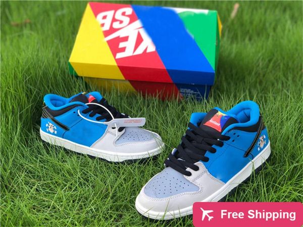 

2020 authentic instant skateboards x sb dunk low dog running shoes men women blue black white silver 3m reflective japan sneakers