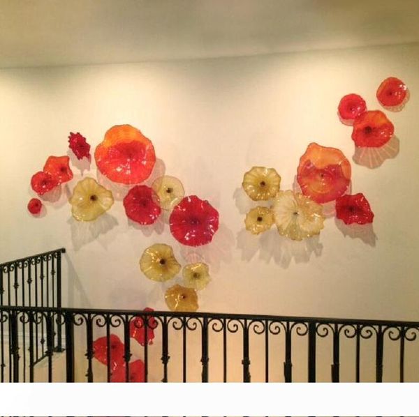 

modern glass flower wall art murano glass plates red amber colors l wall decor glass art plates
