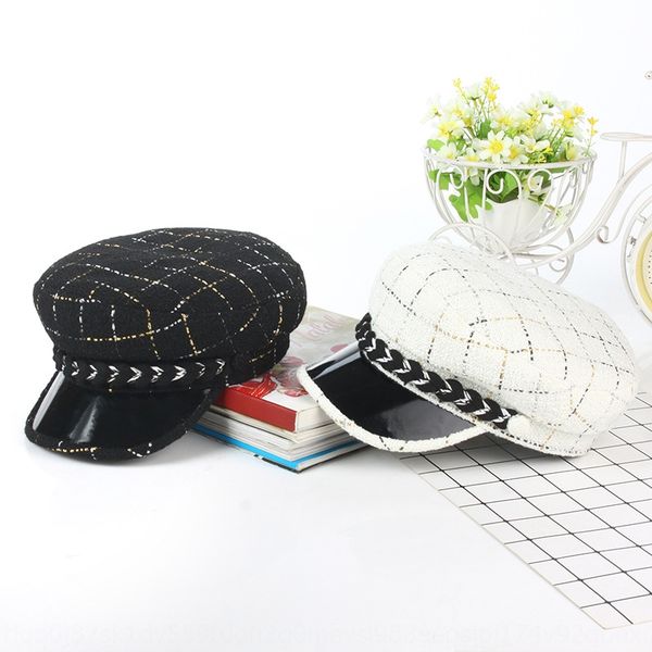 

women's new woolen gold plaid classic british beret octagonal hat octagonal hat small fragrance beret, Blue;gray