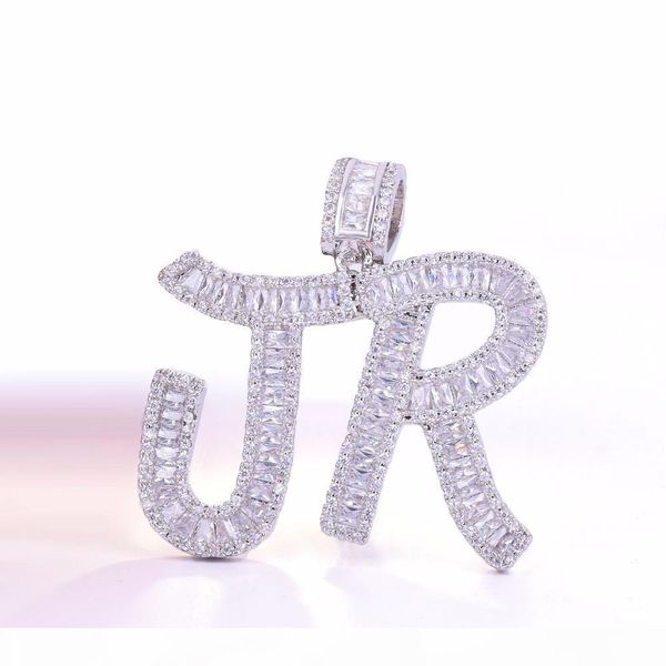 

хип-хоп на заказ имя багет letters ожерелье с свободной rope цепи золото серебро bling цирконий мужчины кулон ювелирные изделия, Silver