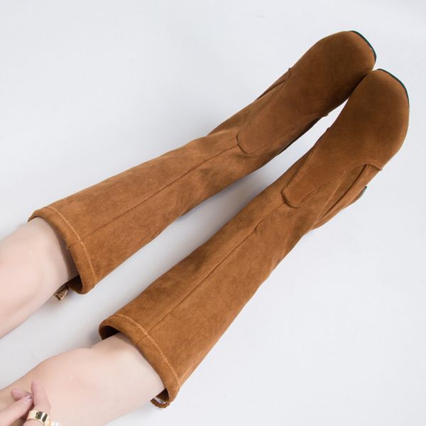 

Flock Knee-High Long Boots Women's Ladies Fashion Casual Solid Slip On Over-the-Knee Boots High Heel Shoes, Black