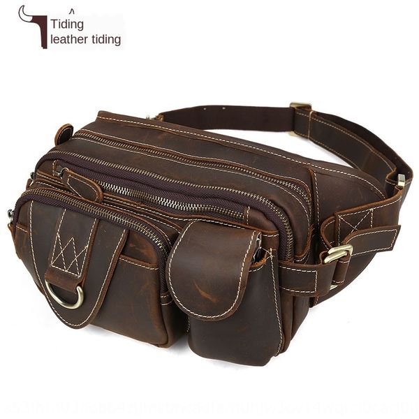 

tiding men genuine leather outdoor cowhide messenger horse leather sports waist running bag pack running bag 3145