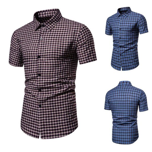 

men's casual shirts mens summer fashion plaid printed splicing breathable short sleeve slim fit male, White;black
