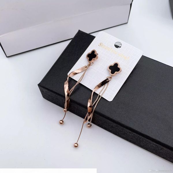 

korea senior sense tassel earrings 2019 new wave super fairy net red four-leaf clover ear temperament long earrings female, Golden;silver