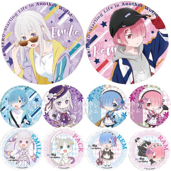 

10 pcs/pack anime re:life in a different world from brooch pin sisters rem ram badge accessories for clothes backpack, Gray