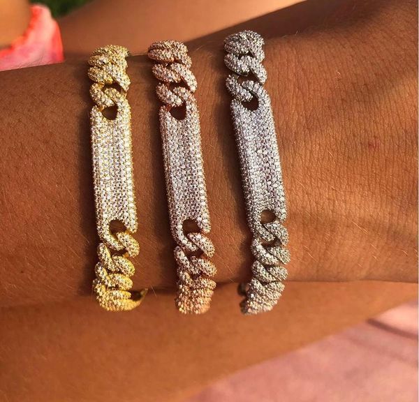 

women hiphop jewelry iced out bling miami cuban link chain cz bar bracelet bangle 17cm high quality, Black