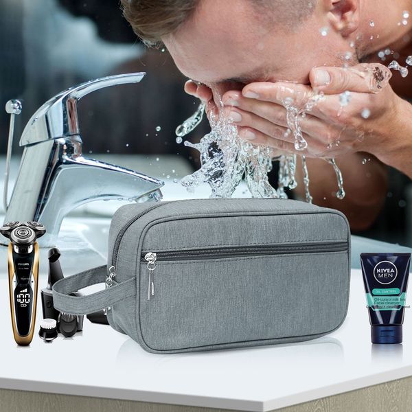 

yaguang hand cosmetic men's travel wash nylon solid color simple outdoor handbag medium size cosmetic bag, White