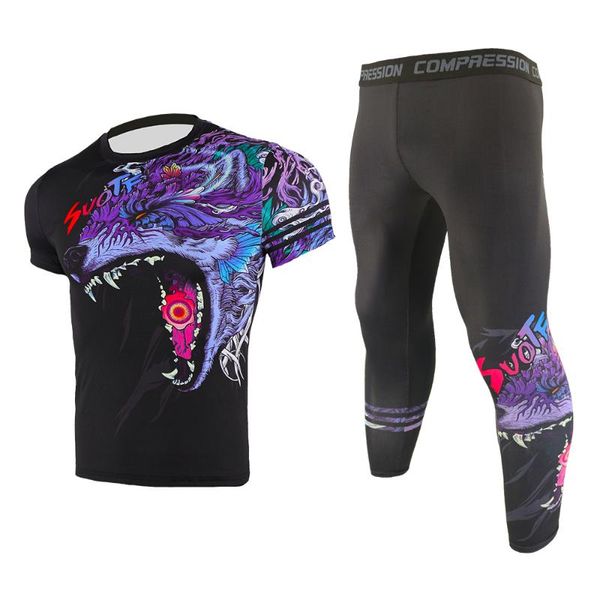 

мужчины дышащий tight бег set gym training compression фитнес тренировки брюки спорт беговая гетры открытый спортивная одежда костюм, Black;blue