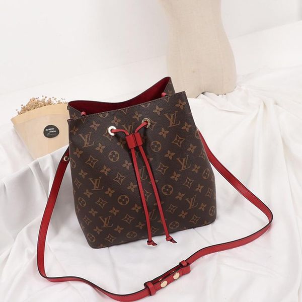 

fast delivery vintage fashion classic style women bags leather bucket bag handbag drawstring shoulder bag luxury messenger crossbody bags