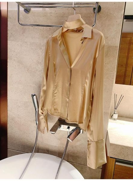 

newlen 2020 silk satin choker horn long-sleeved white shirt blouse blouse for women silkworm silk women shirt