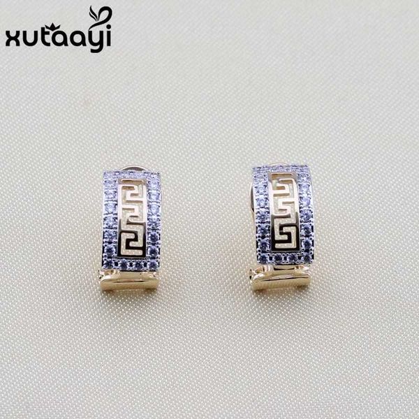 

xutaayi round white cubic zirconia gold color hoop earrings for women fashion jewelry gift box, Golden;silver
