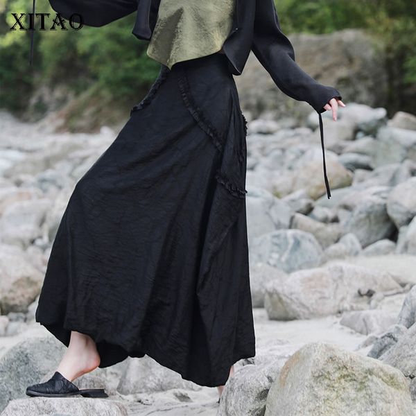 

xitao patchwork irregular folding bud skirt women 2020 autumn casual fashion style all match high waist women clothes zyq4122, Black