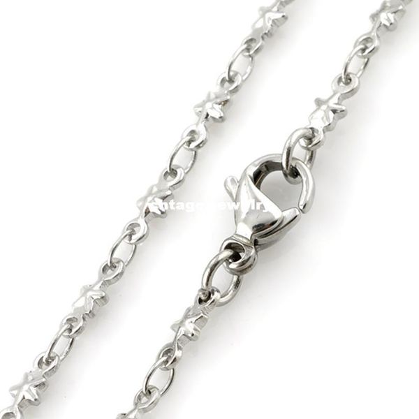 

316l stainless steel men's women`s handmade solid five star shaped linked chain necklace (16"-22" inches, Silver