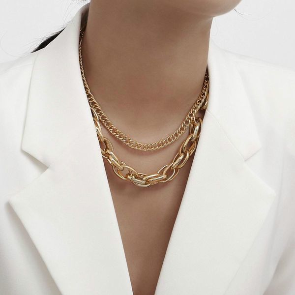 

hip hop multi layer thick chunky chain choker necklace for women 2020 exaggerated gothic clavicle chain necklace jewelry, Golden;silver