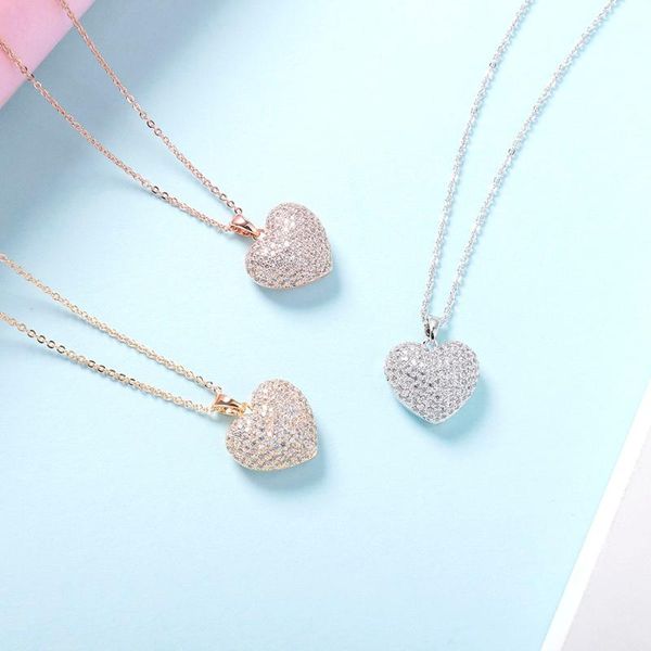 

new 3d love heart necklaces for women gold silvery thin link chain cz zircon small heart choker fashion jewelry wedding gifts, Silver