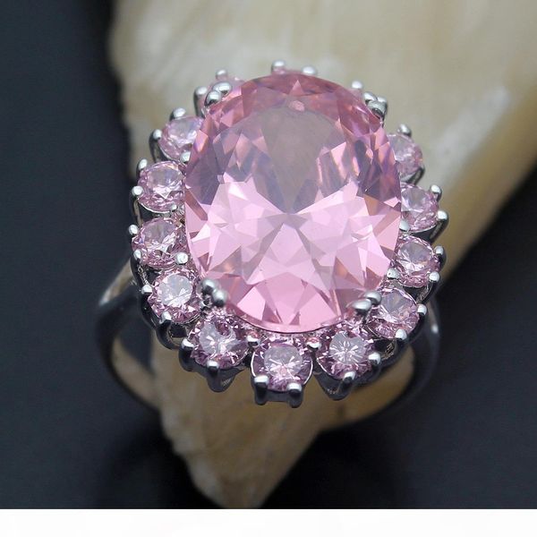 

обручальное кольцо стерлингового серебра 925 wedding розовый топаз кунсайт gemstone кристалл искорка оптовой размер бесплатная доставка коль, Silver