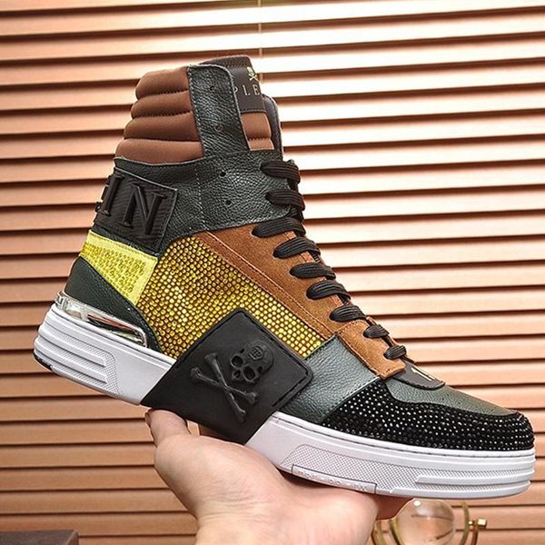 

phantom kick $hi -crystal sneakers mens shoes outdoor walking casual shoes lace -up style luxury men boots zapatillas hombre, Black