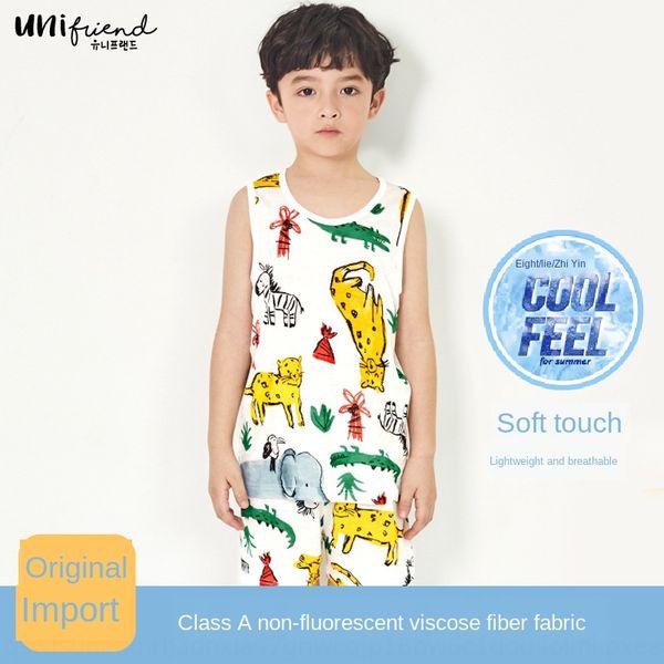 

unifriend boy's vest set sleeveless light children child hurdle wearing in ice girl vest silk and silk summer korean version, Blue