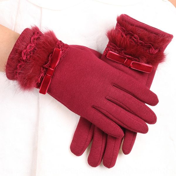 

new winter women's non-velvet touch-screen warm lace gloves lace rabbit fur mouth riding warm velvet gloves