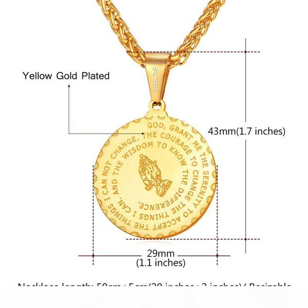 

молиться руки ожерелье брат подарков 18k позолоченный из нержавеющей стали bible verse медали мужчину ювелирных изделий, Silver