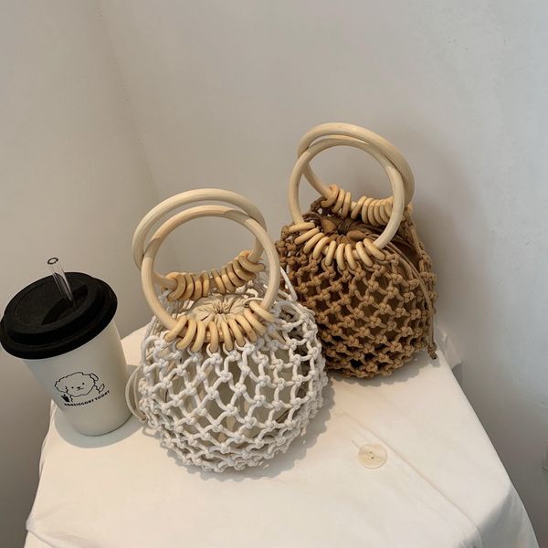 

perfect ring handle grid design tote bags for women 2020 fashion woven fishnet handbags and purses female summer travel weave beach bag
