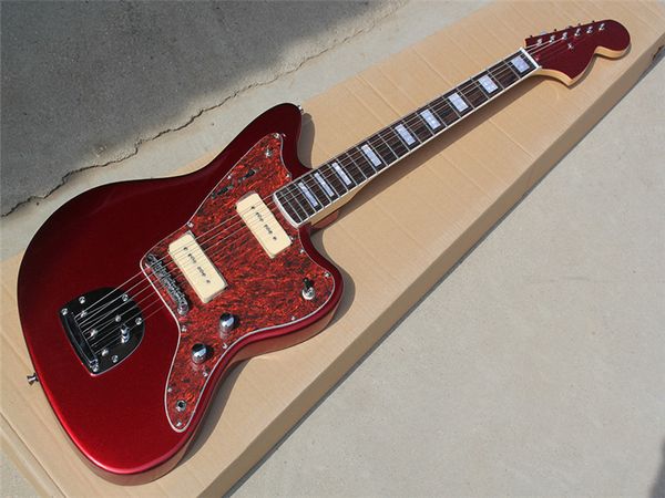 Фабрика настраиваемых красных корпус электрическая гитара с фретой розового дерева, красным жемчугом пикера, оборудование Chrome, предоставление индивидуальных услуг