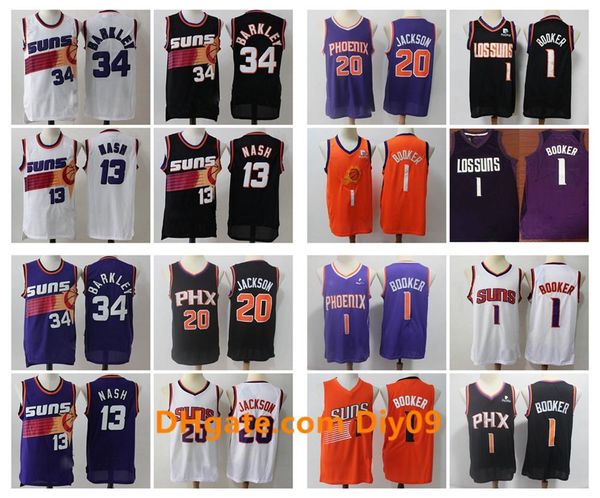 

mens 34 charles barkley 13 steve nash phoenix sunsthrowback jersey devin 1 booker ayton 20# josh jackson basketball jerseys white, Black;red