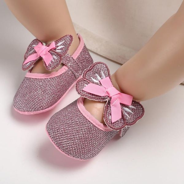 

2020 cute baby girl dress shoes toddler infant non-slip princess shoes butterfly bowknot bling soft sole firstwalk pink