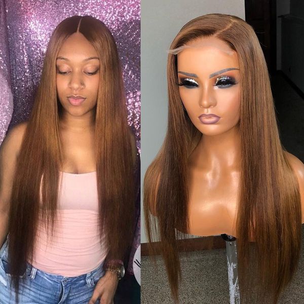 

Straight Brown Colored 150 Density 360 Lace Frontal Wig Brazilian Remy Lace Front Human Hair Wigs For Women 13x6 Lace Front Wig, Medium brown