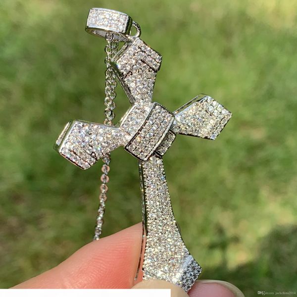 

stunning luxury jewelry 925 sterling silver pave white sapphire cz diamond cross pendant gemstones women wedding necklace for lover's g