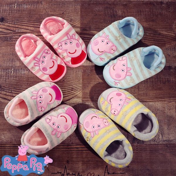 

piglet baby slippers indoor cute anti-skid children' home warm plush slippers cotton mop cotton mop cartoon page anti-skid winter, Black;grey