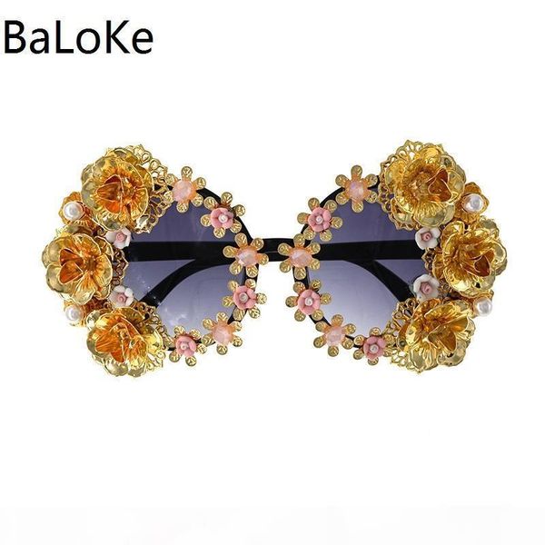 

luxury- baroque sunglasses women metal flower vintage eyewear brand design sun glasses outdoors casual accessories, White;black