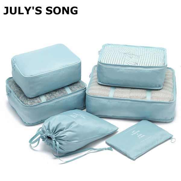 

july's song 6pcs travel bags sets waterproof packing cube portable clothing sort organizer luggage tote durable tidy pouch stuff cx2007