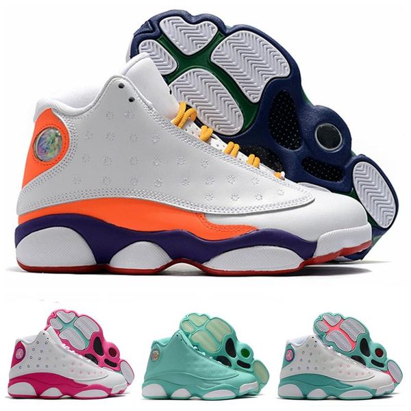 

new jumpman 13 gs women basketball shoes 13s playground aurora green pink designer trainer sport sneakers size 36-40, White;red