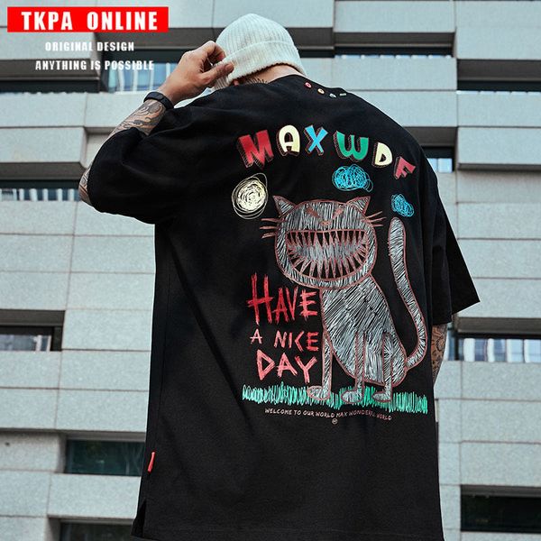 

tkpa европейский и американской стрит hiphop рыхлых мод припуск половины рукав хип-хоп граффити короткого рукава мужской мода футболки, White;black