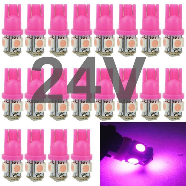 

lot wholesale 1000pcs dc 24v pink car t10 led wedge 168 194 light 5smd 5050 t10 bulbs for car truck suv dome map door license plate light