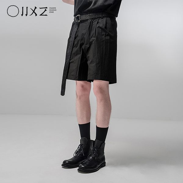 

huanxiangzhe] 2020 summer solid shorts pants casual male elastic waist knee length pants for men, White;black