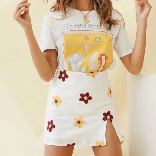 

ins flower embroidered high waist skirt 2020 summer new women's front split a- line dress zipper embroidered zipper a- line skirt, Black