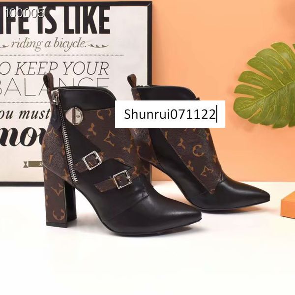 

new matchmake ankle boots high heeled boots genuine leather monogram canvas cross straps pointed toes ladies fashion boots delivery
