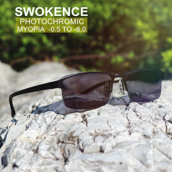 

swokence sph -0.5 -0.75 -1.0 to -6.0 grey pchromic myopia glasses sunglasses men women anti uv shortsighted spectacles f011, White;black