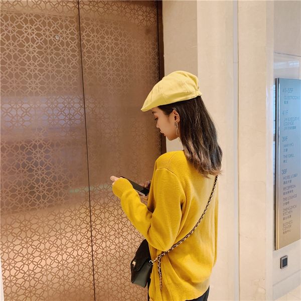 

korean style all-match thin beret octagonal hat breathable beret ladies british internet red octagonal hat front-in cap, Blue;gray