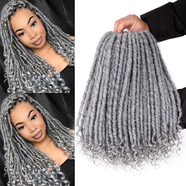 

богиня волосы ombre серого искусственные locs dreads вязание плетенка 18inch soft natural braid синтетические плетение наращивание волос сер, Black