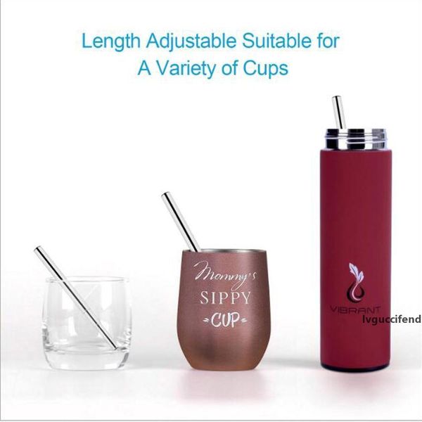 

creative telescopic straws with aluminum case & cleaning brush reusable folding drinking straws stainless steel metal foldable fda portable