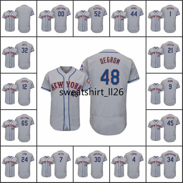 

new york mets men #48 jacob degrom 1 amed rosario 34 noah syndergaard women youth road authentic flex base custom jersey, Black