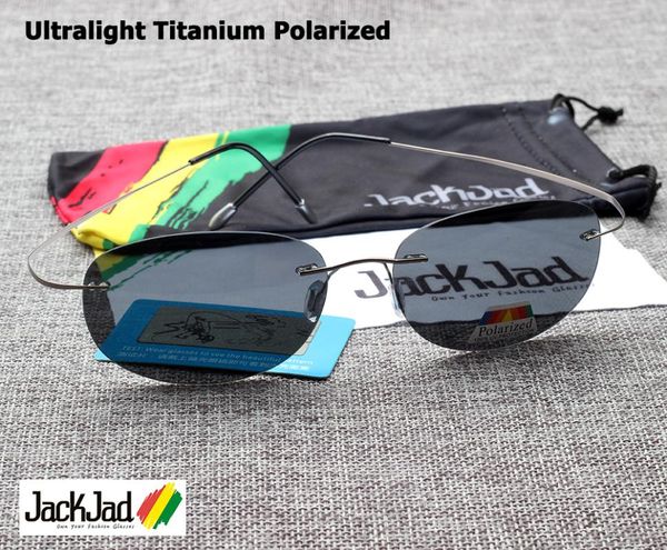 

jackjad fashion men driving ultralight titanium polarized sunglasses brand design rimless oval frame sun glasses, White;black