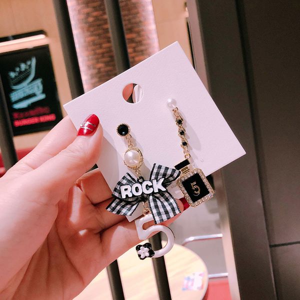 

luxury perfume bottle flower earrings fashion bow pearl pendant tassel earring party girl gift, Golden;silver