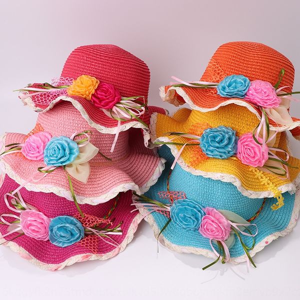 

new summer boys and girls wave flower fisherman travel bucket bucket straw fisherman breathable fashion straw hat baby basin hat, Yellow
