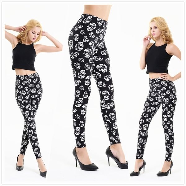 

ladies push skeleton legging punk fashion slim leggings lady gothic spider floral spandex printed legging high heel skull capris, Black