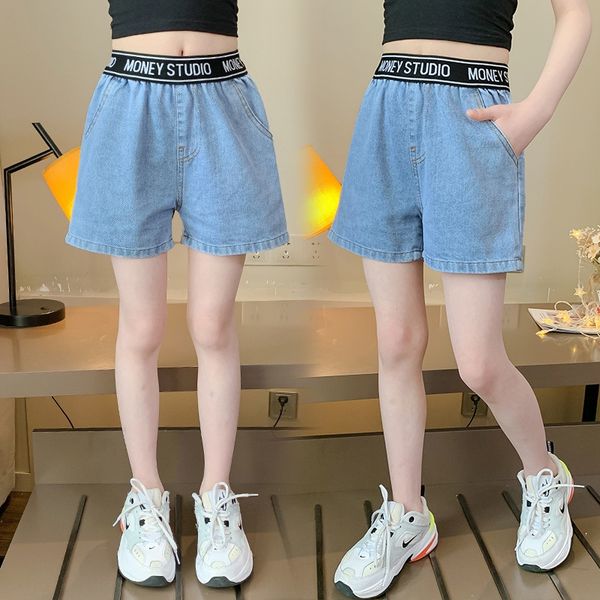 

девочек джинсовой 20 летней одежды и шорты носить новых средних и крупных детских korean письмо джинсовые шорты детские брюки, Blue