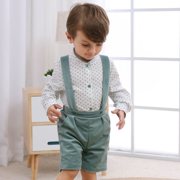 

clothing sets spanish children's boy suit cotton corduroy suspenders two-piece set kindergarten uniform school, White